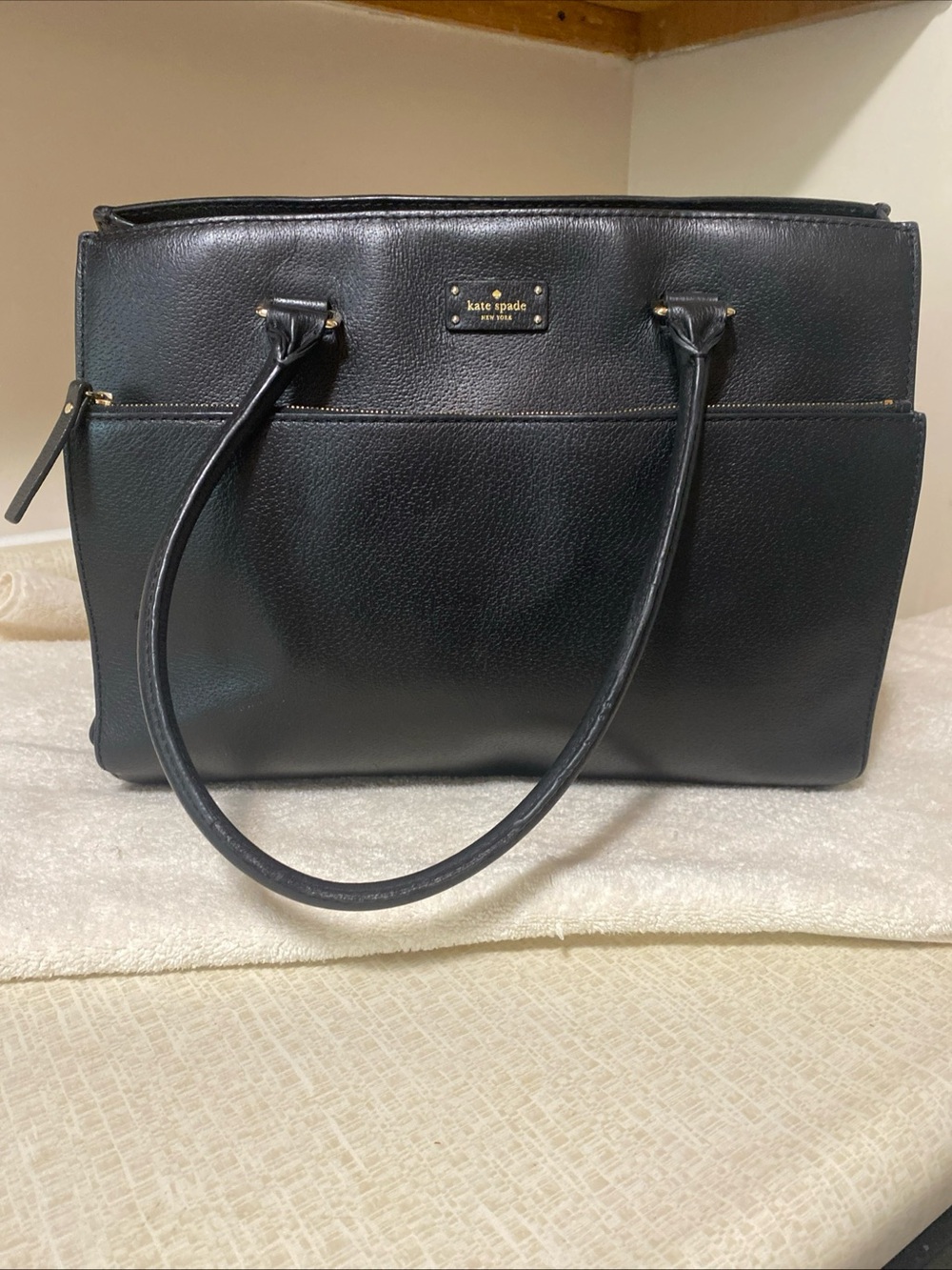 kate spade Black Pebbled Leather Tote with Gold Hardware
